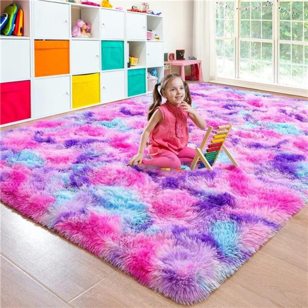 Soft Rainbow Area Rugs for Girls Room, Fluffy Colorful Rugs Cute Floor Carpets